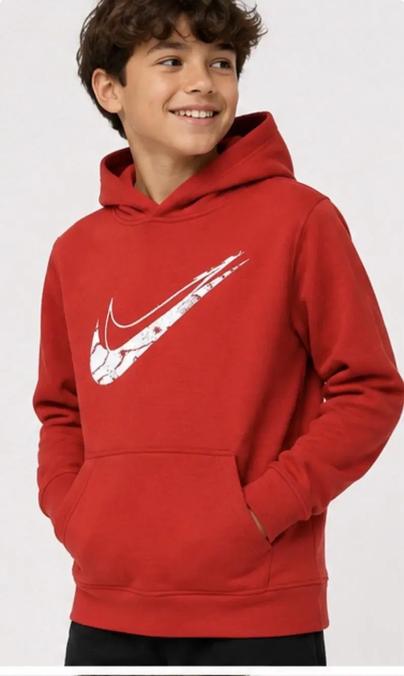 Nike Therma-FIT Boys Large Red Pullover Hoodie Baseball Swoosh Fleece
